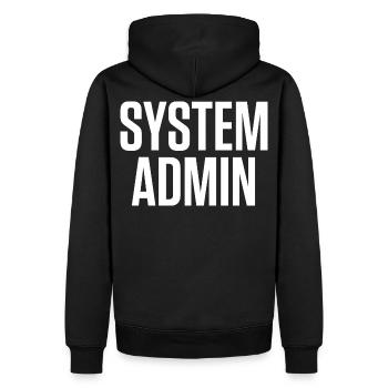 SYSTEM ADMIN – IT Tech Shirt White Font - Männer Premium Bio Hoodie - Schwarz - Hinten - Nico (187cm)