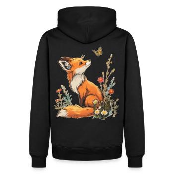 Renard et papillon - Sweat à capuche Premium bio Homme - noir - Dos - Nico (187cm)