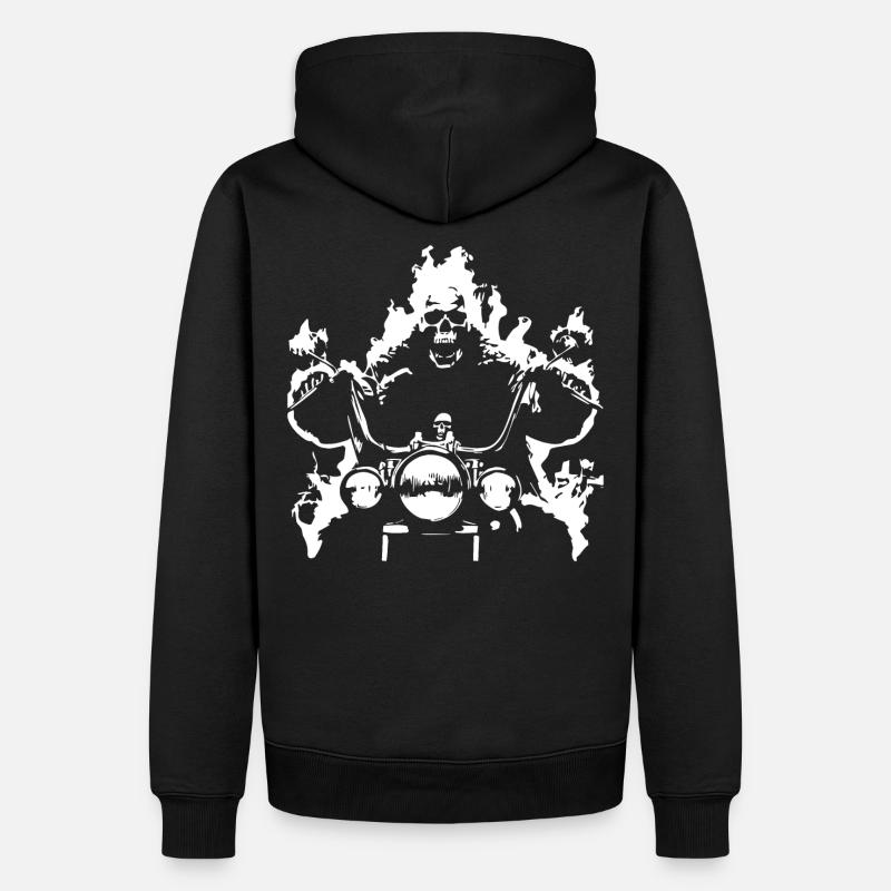 Skull Biker Flame Moto - Sweat à capuche Premium bio Homme - noir