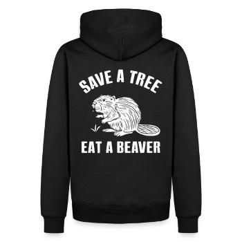 save a tree eat a beaverl lustig - Männer Premium Bio Hoodie - Schwarz - Hinten - Nico (187cm)
