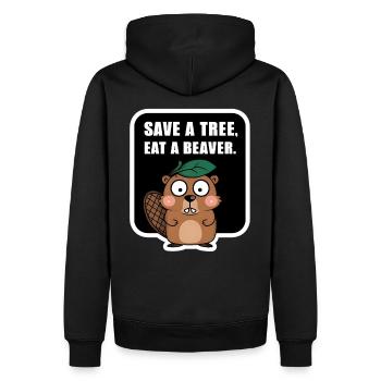 save a tree eat a beaverl lustig - Männer Premium Bio Hoodie - Schwarz - Hinten - Nico (187cm)