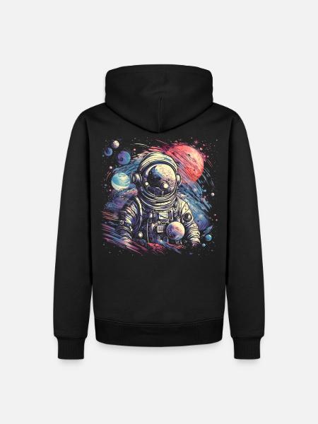 Cooler Astronaut im Retro Look - Männer Premium Bio Hoodie - Schwarz