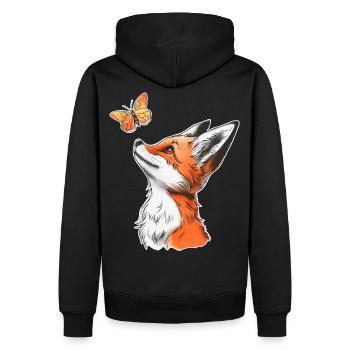 Renard avec papillon - Sweat à capuche Premium bio Homme - noir - Dos - Nico (187cm)