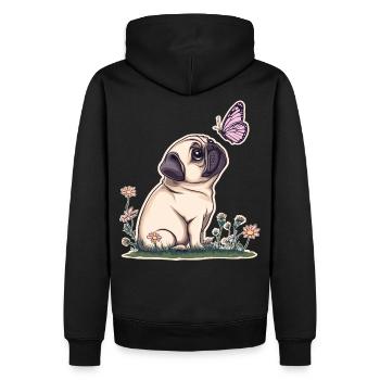 Mops mit Schmetterling - Männer Premium Bio Hoodie - Schwarz - Hinten - Nico (187cm)