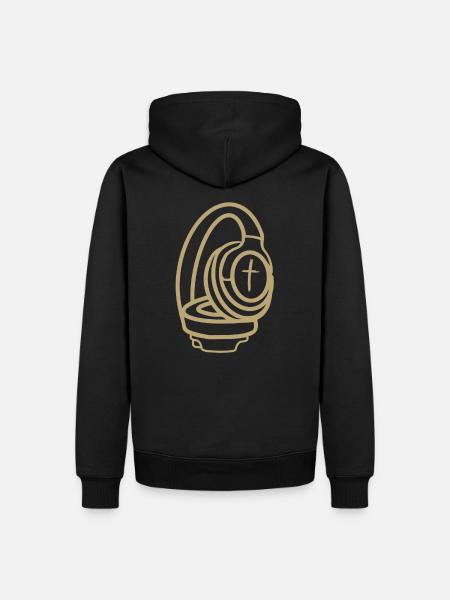 Kopfhörer mit Kreuz - Männer Premium Bio Hoodie - Schwarz