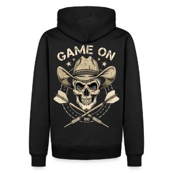 Fléchettes Fléchettes Crâne de cow-boy - Sweat à capuche Premium bio Homme - noir - Dos - Nico (187cm)