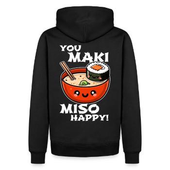 You Maki Miso Happy – Fun Sushi Design - Sweat à capuche Premium bio Homme - noir - Dos - Nico (187cm)
