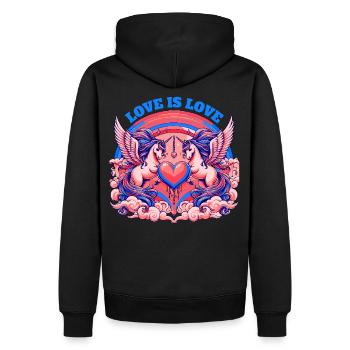 L’amour est l’amour Bleu - Sweat à capuche Premium bio Homme - noir - Dos - Nico (187cm)