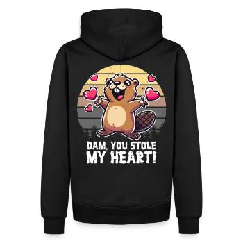 Damm, du hast mein Herz gestohlen – Lustiger Biber - Männer Premium Bio Hoodie - Schwarz - Hinten - Nico (187cm)