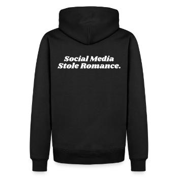 SOCIAL MEDIA STOLE ROMANCE - Männer Premium Bio Hoodie - Schwarz - Hinten - Nico (187cm)