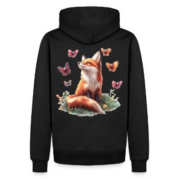 Fox with butterflies - Men’s Premium Organic Hoodie - black - Back - Nico (187cm)