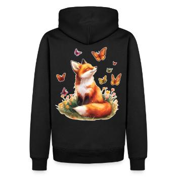 Fox with butterflies - Men’s Premium Organic Hoodie - black - Back - Nico (187cm)