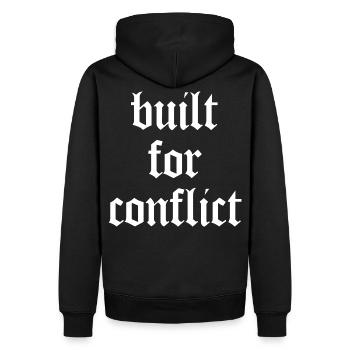 Built for Conflict - Bodybuilding & Gym - Männer Premium Bio Hoodie - Schwarz - Hinten - Nico (187cm)
