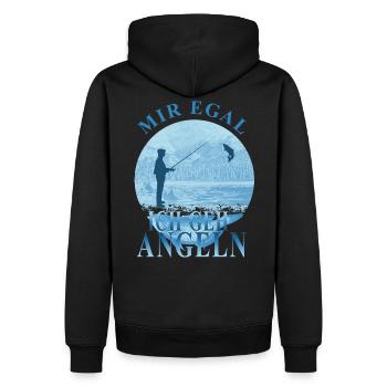 MIR EGAL ich geh angeln - Angler mit Fisch - Männer Premium Bio Hoodie - Schwarz - Hinten - Nico (187cm)