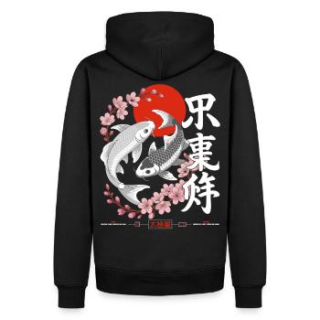 Koi - yin yang japon - Sweat à capuche Premium bio Homme - noir - Dos - Nico (187cm)