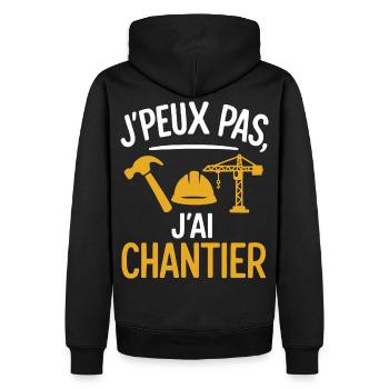 Ich kann nicht, ich habe eine Baustelle, Design, Humor, Arbeit - Männer Premium Bio Hoodie - Schwarz - Hinten - Nico (187cm)