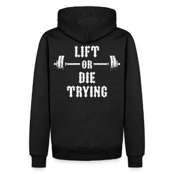 Lift or Die - Männer Premium Bio Hoodie - Schwarz - Hinten - Nico (187cm)