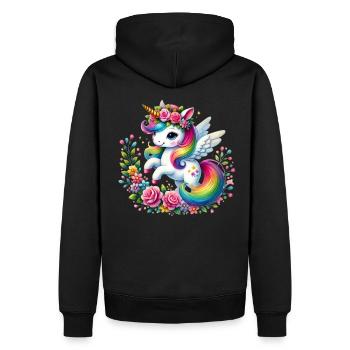 Licorne fleur arc-en-ciel - Sweat à capuche Premium bio Homme - noir - Dos - Nico (187cm)