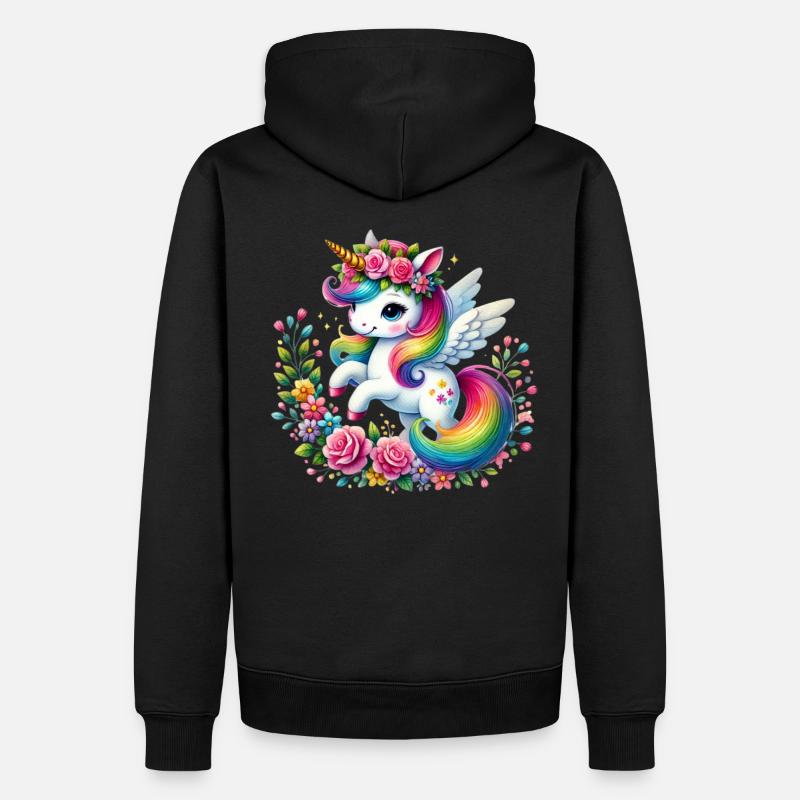 Regenbogen Fleur Einhorn - Männer Premium Bio Hoodie - Schwarz