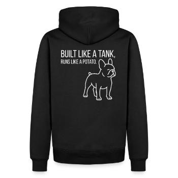 Nez court, grande bouche – Bouledogue français - Sweat à capuche Premium bio Homme - noir - Dos - Nico (187cm)