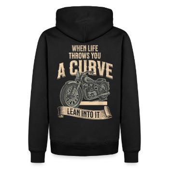 Curve Ahead Lean Into It Motorcycle - Men’s Premium Organic Hoodie - black - Back - Nico (187cm)