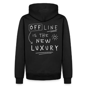 Offline is the new luxury Statement minimalistisch - Männer Premium Bio Hoodie - Schwarz - Hinten - Nico (187cm)