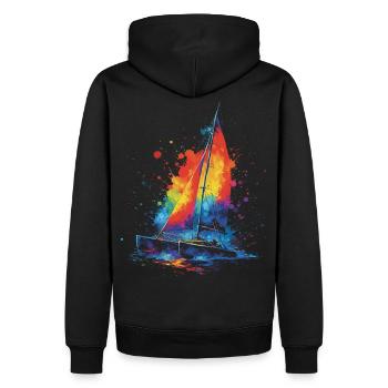 Katamaran – Segelboot Mehrhüllen-Splash Art Bunt - Männer Premium Bio Hoodie - Schwarz - Hinten - Nico (187cm)