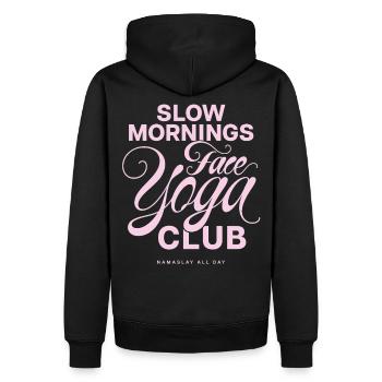 Club de yoga Visage des matins lents - Sweat à capuche Premium bio Homme - noir - Dos - Nico (187cm)