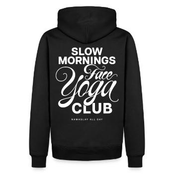Slow Mornings Face Yoga Club - Männer Premium Bio Hoodie - Schwarz - Hinten - Nico (187cm)