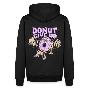 Donut Give Up - Lustiges Fitness Training - Männer Premium Bio Hoodie - Schwarz - Hinten - Nico (187cm)