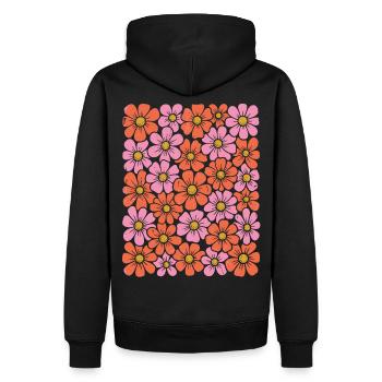 Retro Groovy Flowers – 70s Folk Art Screenprint De - Männer Premium Bio Hoodie - Schwarz - Hinten - Nico (187cm)