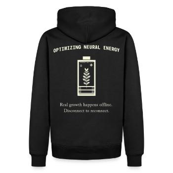 Neural Energy Backprint – Aesthetic Mental Health - Männer Premium Bio Hoodie - Schwarz - Hinten - Nico (187cm)