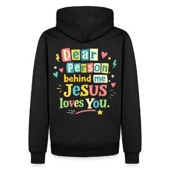 Jesus loves you positive message - Men’s Premium Organic Hoodie - black - Back - Nico (187cm)