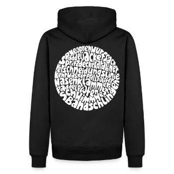 Cercle de mots typo-cosmos avec mots en eaux vives - Sweat à capuche Premium bio Homme - noir - Dos - Nico (187cm)