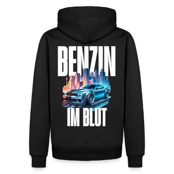 Benzin im Blut Neon - Männer Premium Bio Hoodie - Schwarz - Hinten - Nico (187cm)