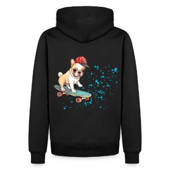 Skateboard Bulldog mit Cap - Männer Premium Bio Hoodie - Schwarz - Hinten - Nico (187cm)
