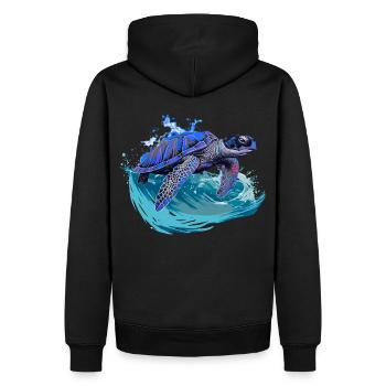 Meeresschildkröte surft auf Welle - Männer Premium Bio Hoodie - Schwarz - Hinten - Nico (187cm)