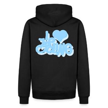 I_love_Cycling_babyblau - Männer Premium Bio Hoodie - Schwarz - Hinten - Nico (187cm)