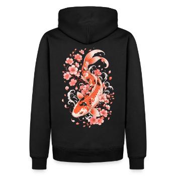 Koi Sakura Flow - Männer Premium Bio Hoodie - Schwarz - Hinten - Nico (187cm)
