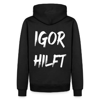 Igor hilft - Männer Premium Bio Hoodie - Schwarz - Hinten - Nico (187cm)