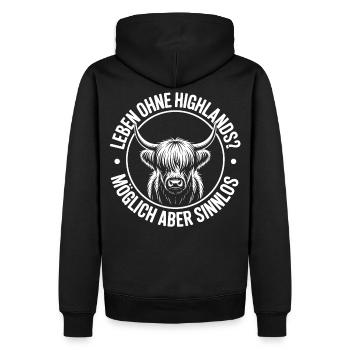 Highland Cow / Highland Rind – Ich liebe Highlands - Männer Premium Bio Hoodie - Schwarz - Hinten - Nico (187cm)