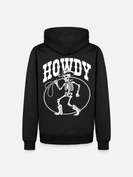 Howdy Skeleton Cowboy Lineart - Men’s Premium Organic Hoodie - black