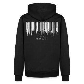 Barcode Tropfen White Est. MMXVI - Männer Premium Bio Hoodie - Schwarz - Hinten - Nico (187cm)