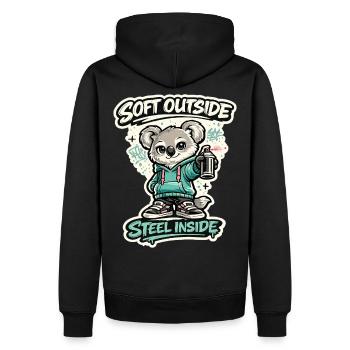 Douceur à l’extérieur, acier à l’intérieur – Koala Streetart - Sweat à capuche Premium bio Homme - noir - Dos - Nico (187cm)