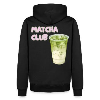 Matcha Club Latte Grafik - Männer Premium Bio Hoodie - Schwarz - Hinten - Nico (187cm)