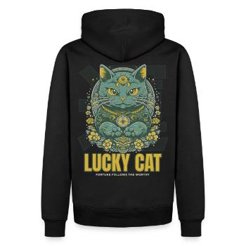 Lucky Cat Glückskatze Maneki Neko Jade - Männer Premium Bio Hoodie - Schwarz - Hinten - Nico (187cm)