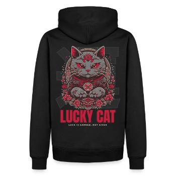 Lucky Cat Glückskatze Maneki Neko Rot - Männer Premium Bio Hoodie - Schwarz - Hinten - Nico (187cm)