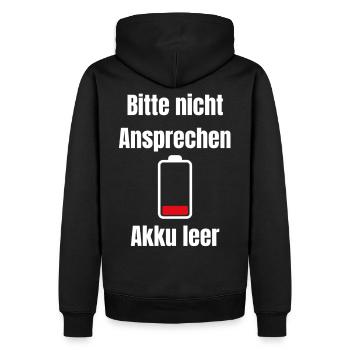 Akku Leer – Bitte Nicht Ansprechen - Männer Premium Bio Hoodie - Schwarz - Hinten - Nico (187cm)