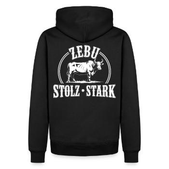 Zebu Stolz Stark Logo - Männer Premium Bio Hoodie - Schwarz - Hinten - Nico (187cm)