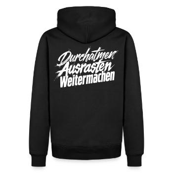 Ausrasten Weiter - Männer Premium Bio Hoodie - Schwarz - Hinten - Nico (187cm)